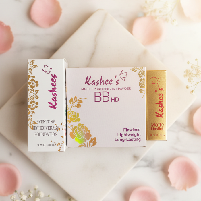 Kashee’s Complete Makeup Set With Foundation, BB HD Powder, And Matte Lipstick – Flawless, Lightweight, Long Lasting Beauty Essentials
